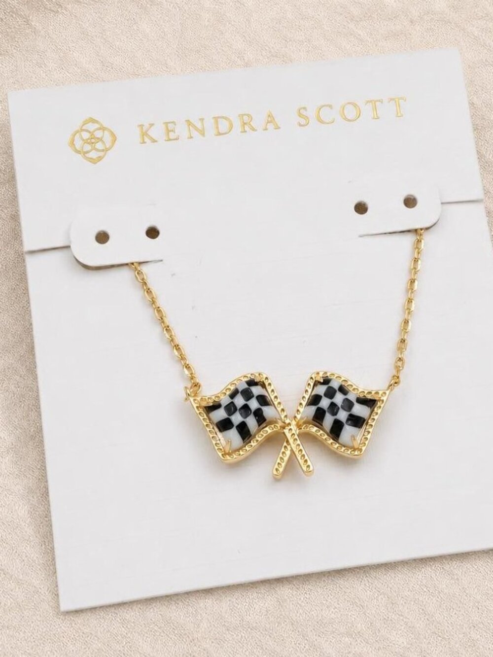 Kendra Scott Checkered Flag Gold Pendant Necklace